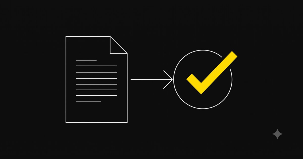 A static PDF document and a proof or verification mark, connected, illustrated in a minimal technical schematic style