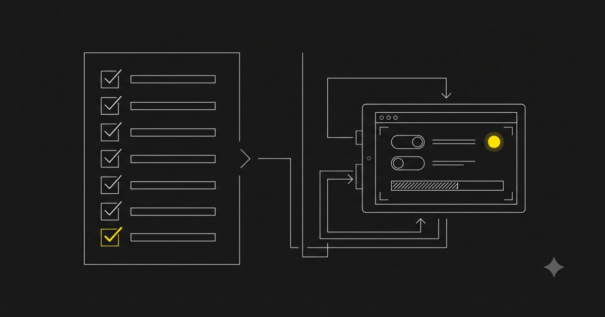 A checklist of warning signs pointing toward an interactive practice tool, illustrated in a minimal technical schematic style
