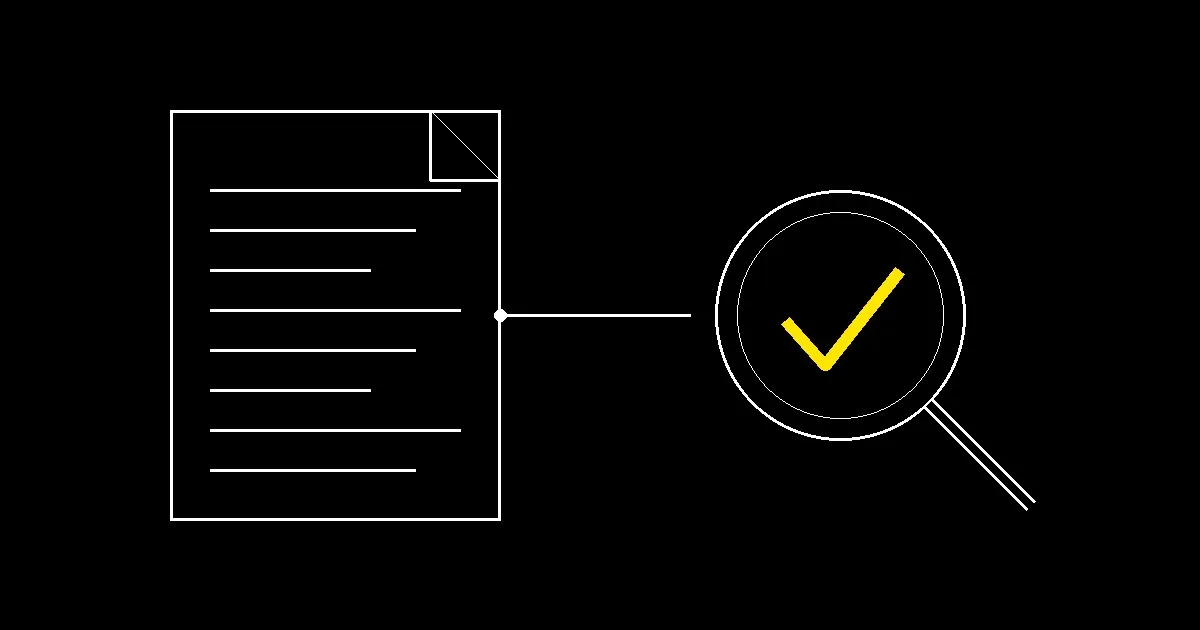 A document page and a magnifying glass, connected, illustrated in a minimal technical schematic style