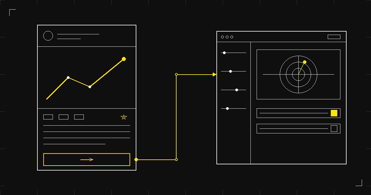 A top-performing content post transforming into an interactive tool, illustrated in a minimal technical schematic style