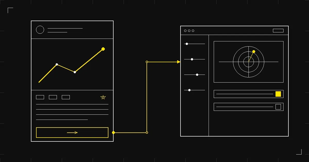 A top-performing content post transforming into an interactive tool, illustrated in a minimal technical schematic style