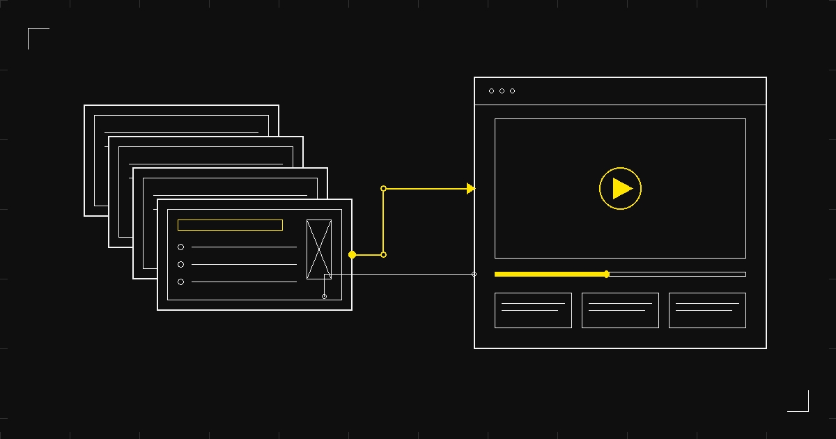 A stack of course slides transforming into an interactive learning interface, illustrated in a minimal technical schematic style